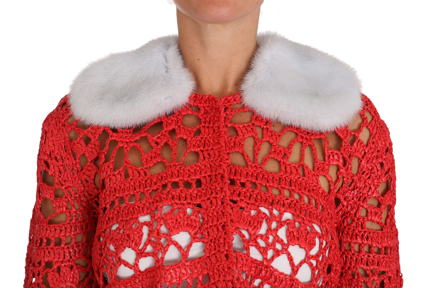 Gilet en maille au crochet en raphia rouge Dolce & Gabbana