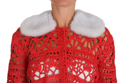 Gilet en maille au crochet en raphia rouge Dolce & Gabbana