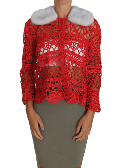 Gilet en maille au crochet en raphia rouge Dolce & Gabbana