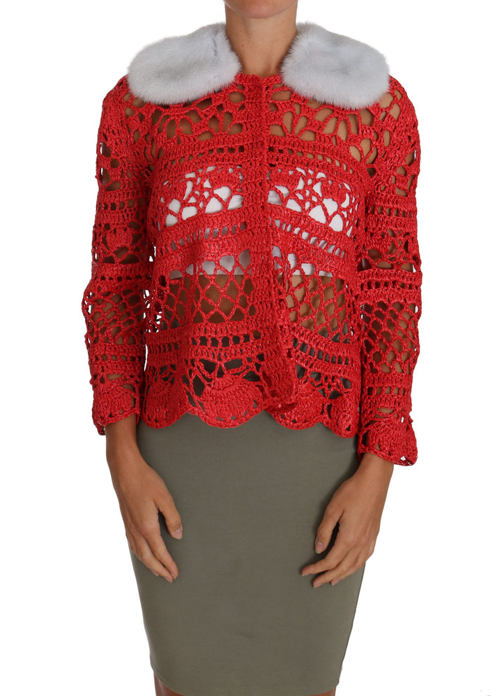 Cárdigan rojo Dolce & Gabbana de punto de ganchillo en rafia