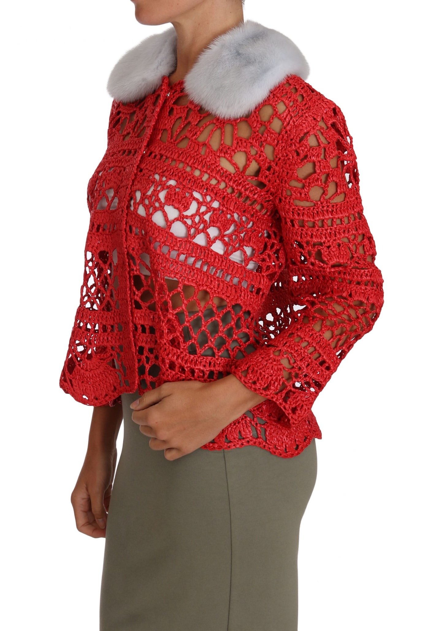 Gilet en maille au crochet en raphia rouge Dolce & Gabbana