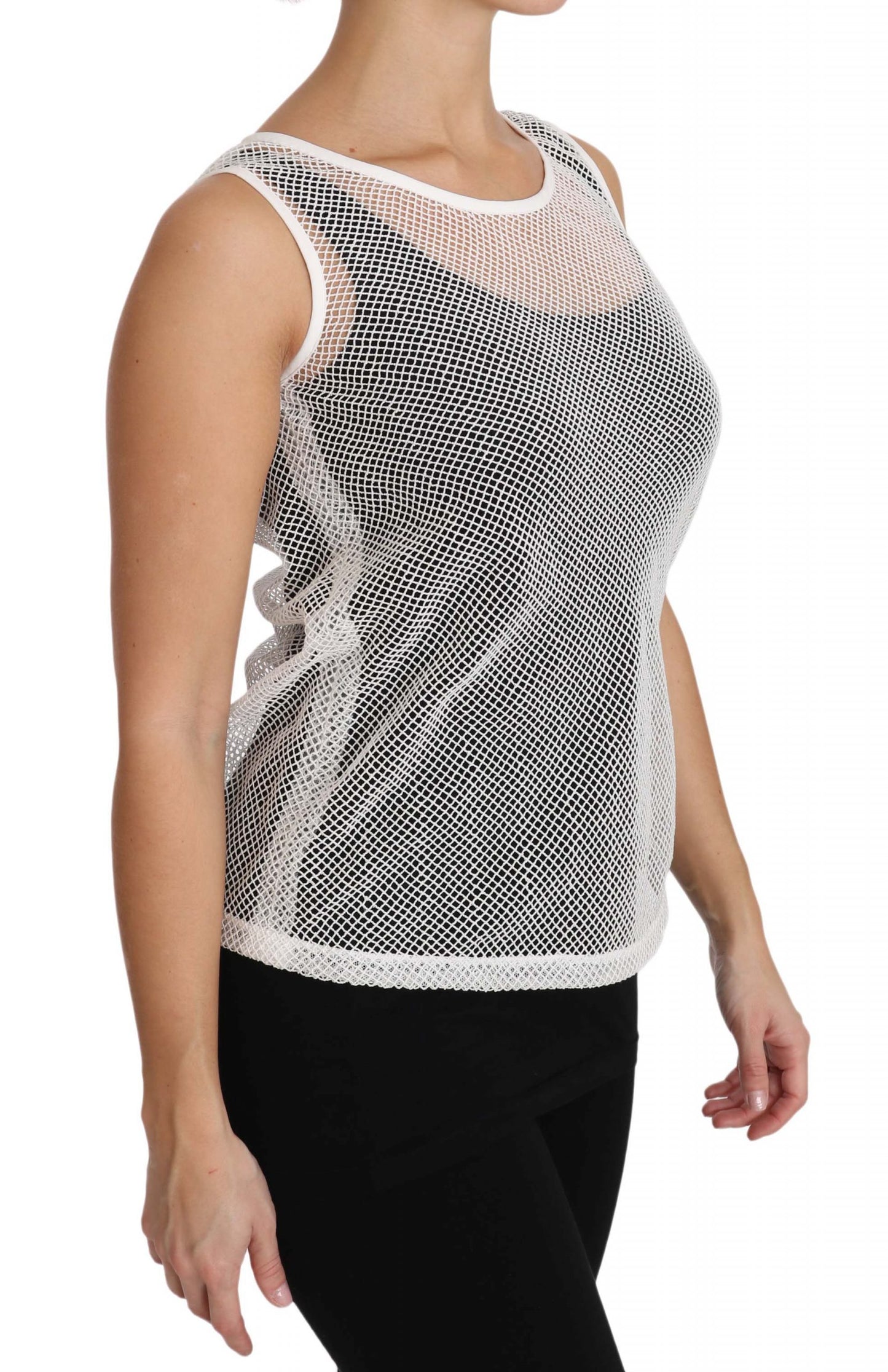 Débardeur transparent sans manches en résille blanche Dolce & Gabbana