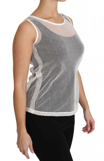 Débardeur transparent sans manches en résille blanche Dolce & Gabbana