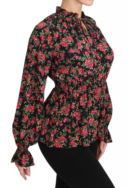 Chemisier à imprimé floral rose noir Dolce & Gabbana