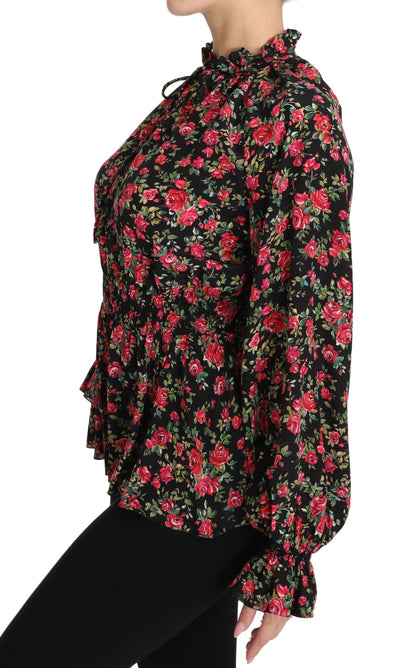 Chemisier à imprimé floral rose noir Dolce & Gabbana