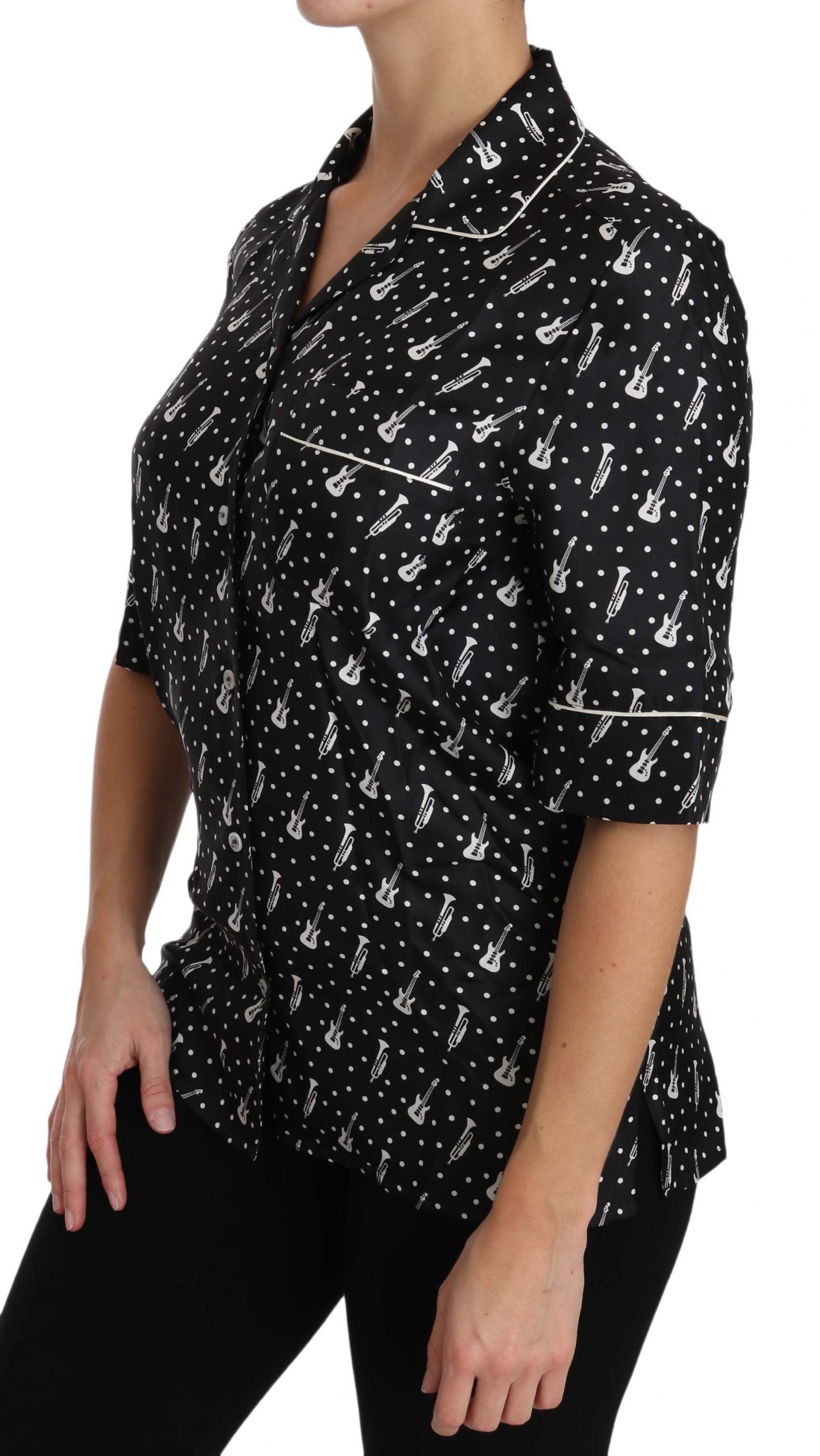 Haut Chemise en Soie Imprimé GuitareTrompette Noir Dolce & Gabbana