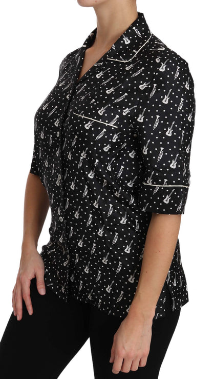 Haut Chemise en Soie Imprimé GuitareTrompette Noir Dolce & Gabbana