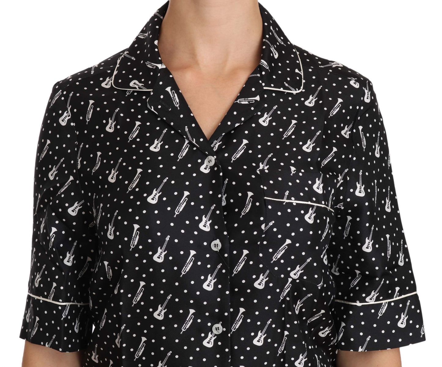 Haut Chemise en Soie Imprimé GuitareTrompette Noir Dolce & Gabbana