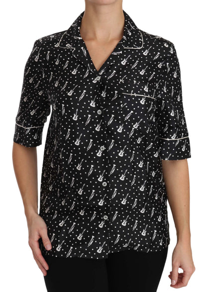 Haut Chemise en Soie Imprimé GuitareTrompette Noir Dolce & Gabbana