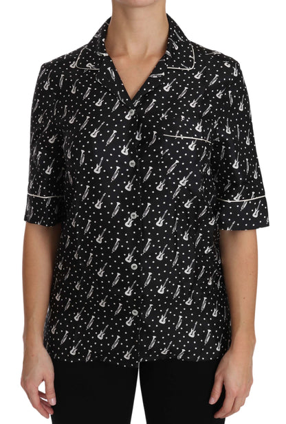 Haut Chemise en Soie Imprimé GuitareTrompette Noir Dolce & Gabbana
