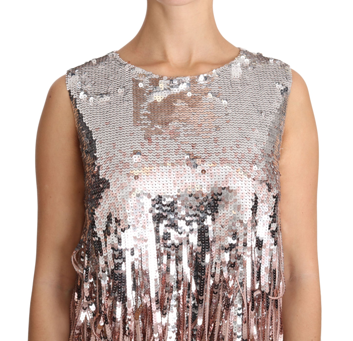 Débardeur Dolce & Gabbana rose doré à franges et sequins