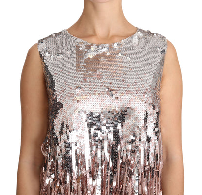 Débardeur Dolce & Gabbana rose doré à franges et sequins