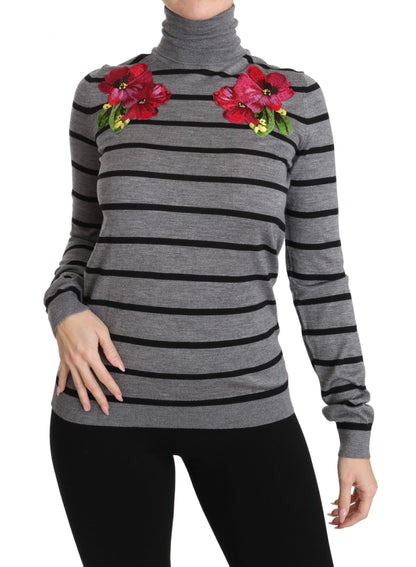 Pull col roulé en cachemire et soie gris Dolce & Gabbana