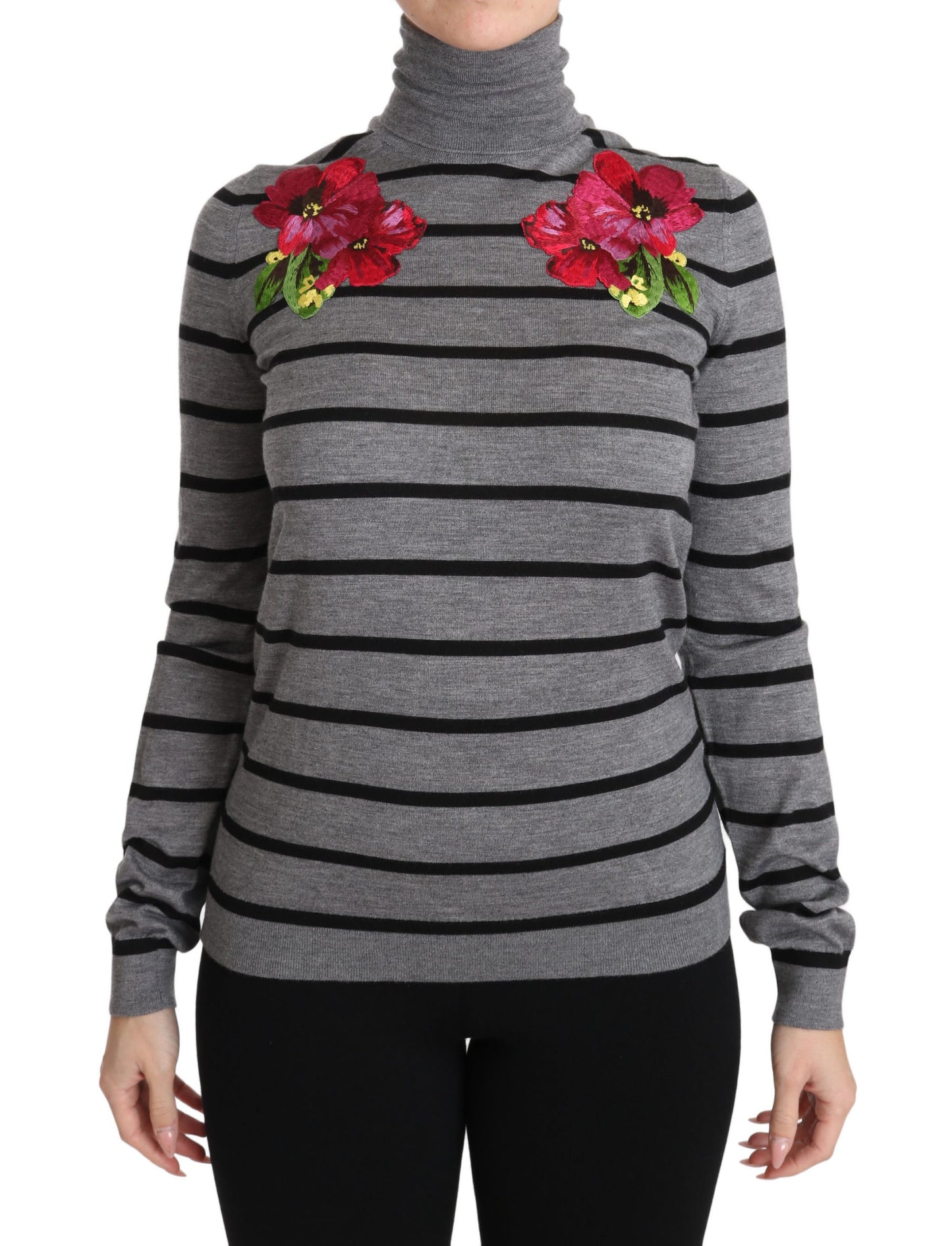 Pull col roulé en cachemire et soie gris Dolce & Gabbana