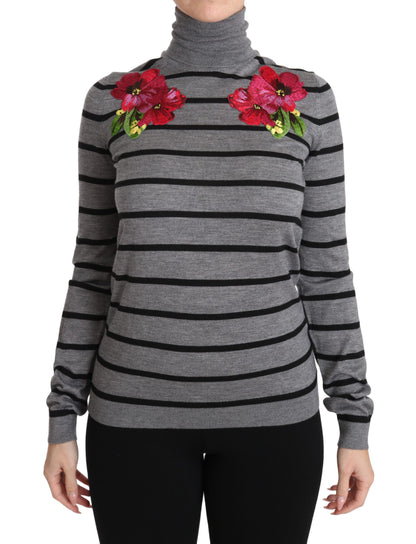 Pull col roulé en cachemire et soie gris Dolce & Gabbana