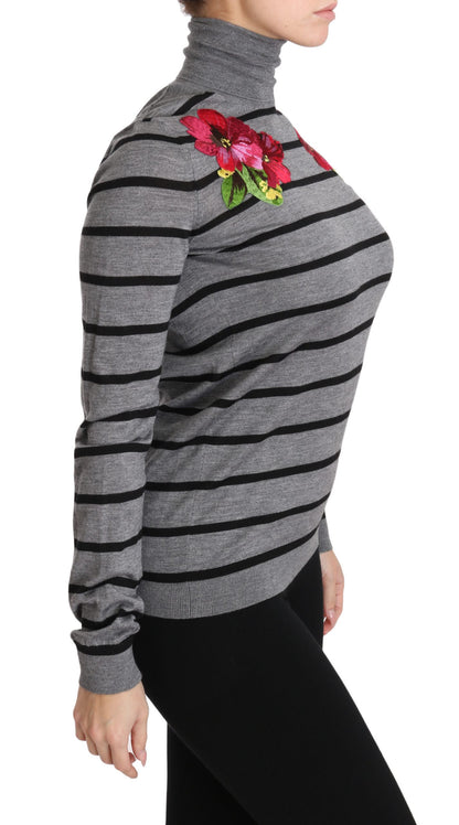 Pull col roulé en cachemire et soie gris Dolce & Gabbana