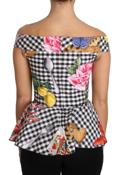 Chemisier corset Dolce & Gabbana motif carreaux citron de Sicile noir et blanc