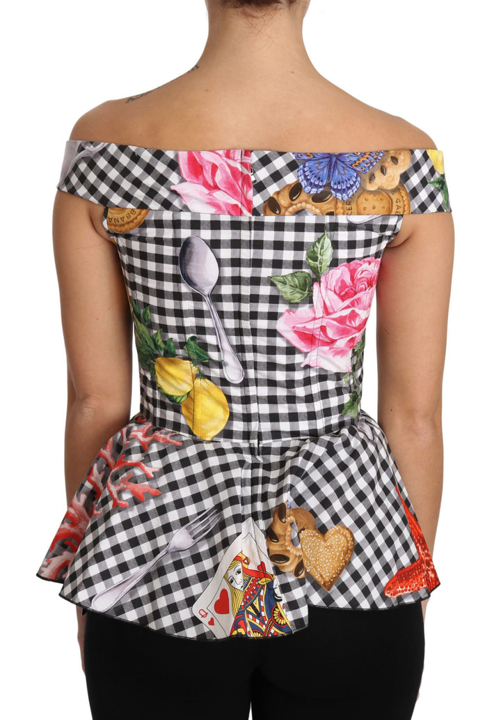 Dolce & Gabbana Blusa Corsé Blanca y Negra Top Estampado Limones de Sicilia