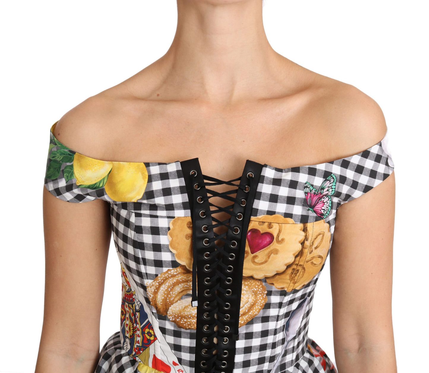 Chemisier corset Dolce & Gabbana motif carreaux citron de Sicile noir et blanc