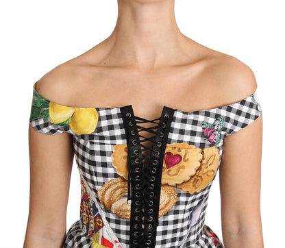 Chemisier corset Dolce & Gabbana motif carreaux citron de Sicile noir et blanc