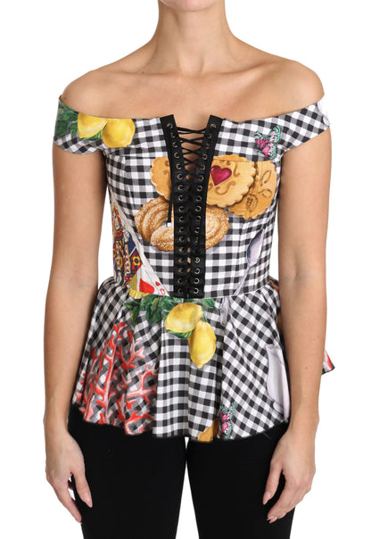 Chemisier corset Dolce & Gabbana motif carreaux citron de Sicile noir et blanc