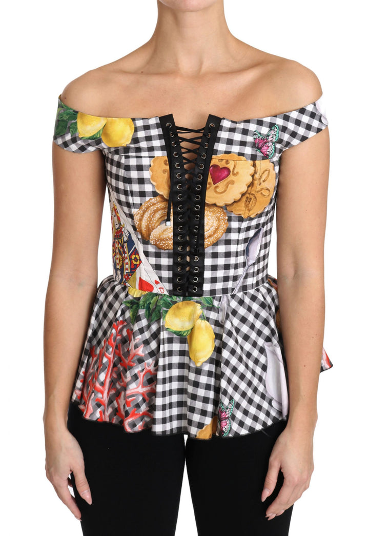 Dolce & Gabbana Blusa Corsé Blanca y Negra Top Estampado Limones de Sicilia
