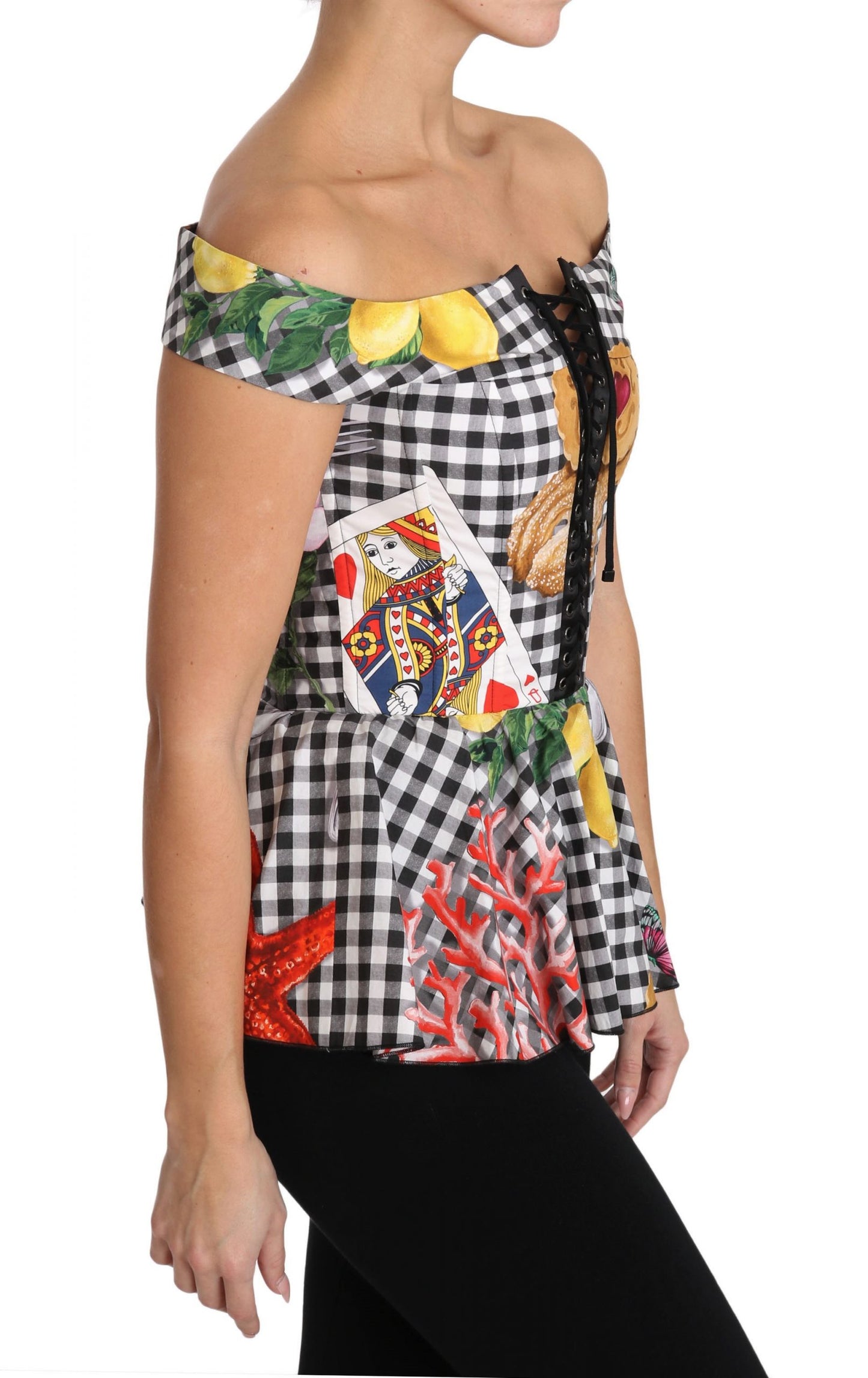 Chemisier corset Dolce & Gabbana motif carreaux citron de Sicile noir et blanc
