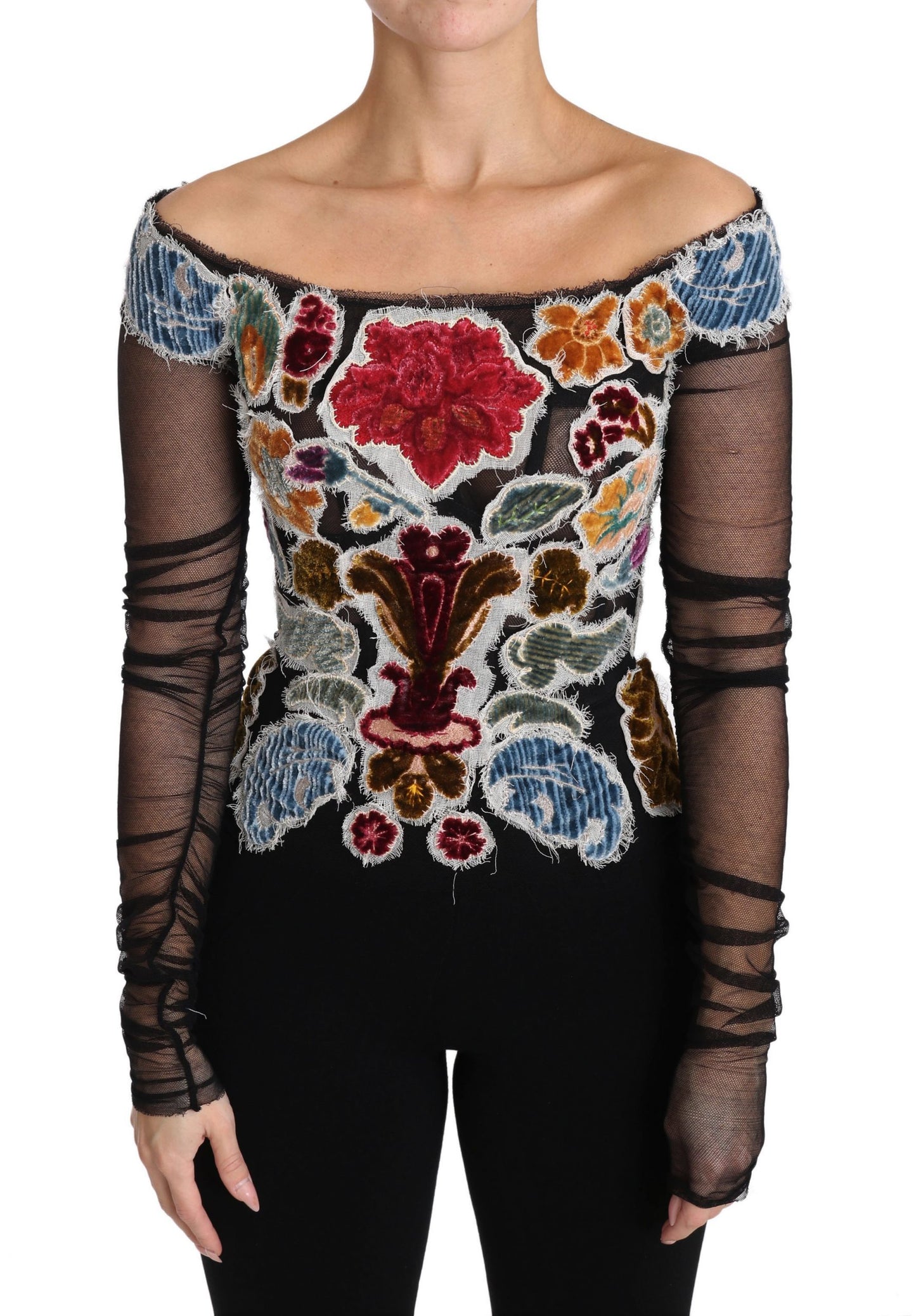 Haut chemise chemisier noir fleuri Ricamo Dolce & Gabbana