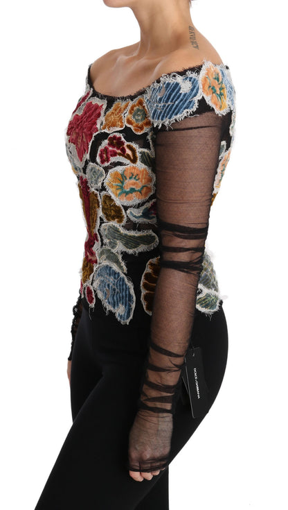 Haut chemise chemisier noir fleuri Ricamo Dolce & Gabbana