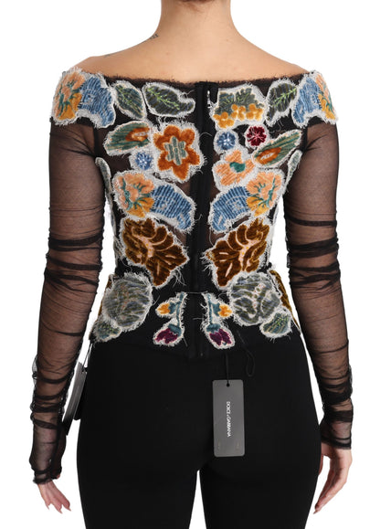 Haut chemise chemisier noir fleuri Ricamo Dolce & Gabbana