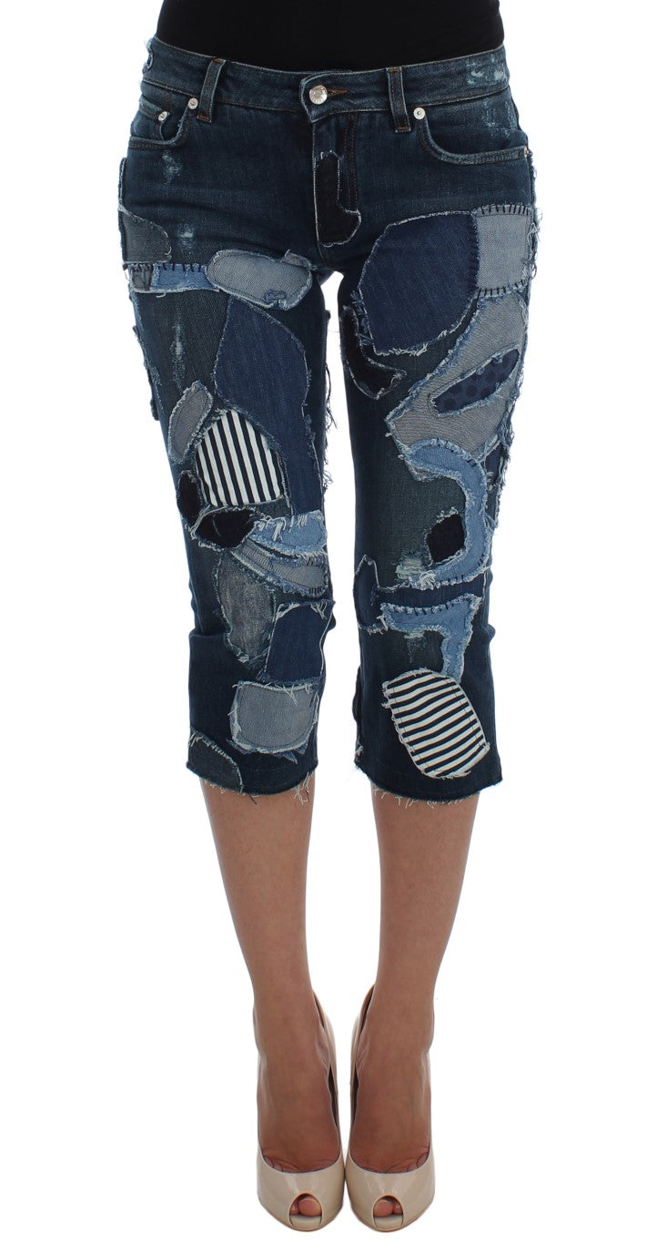 Shorts vaqueros elásticos Dolce & Gabbana en patchwork azul