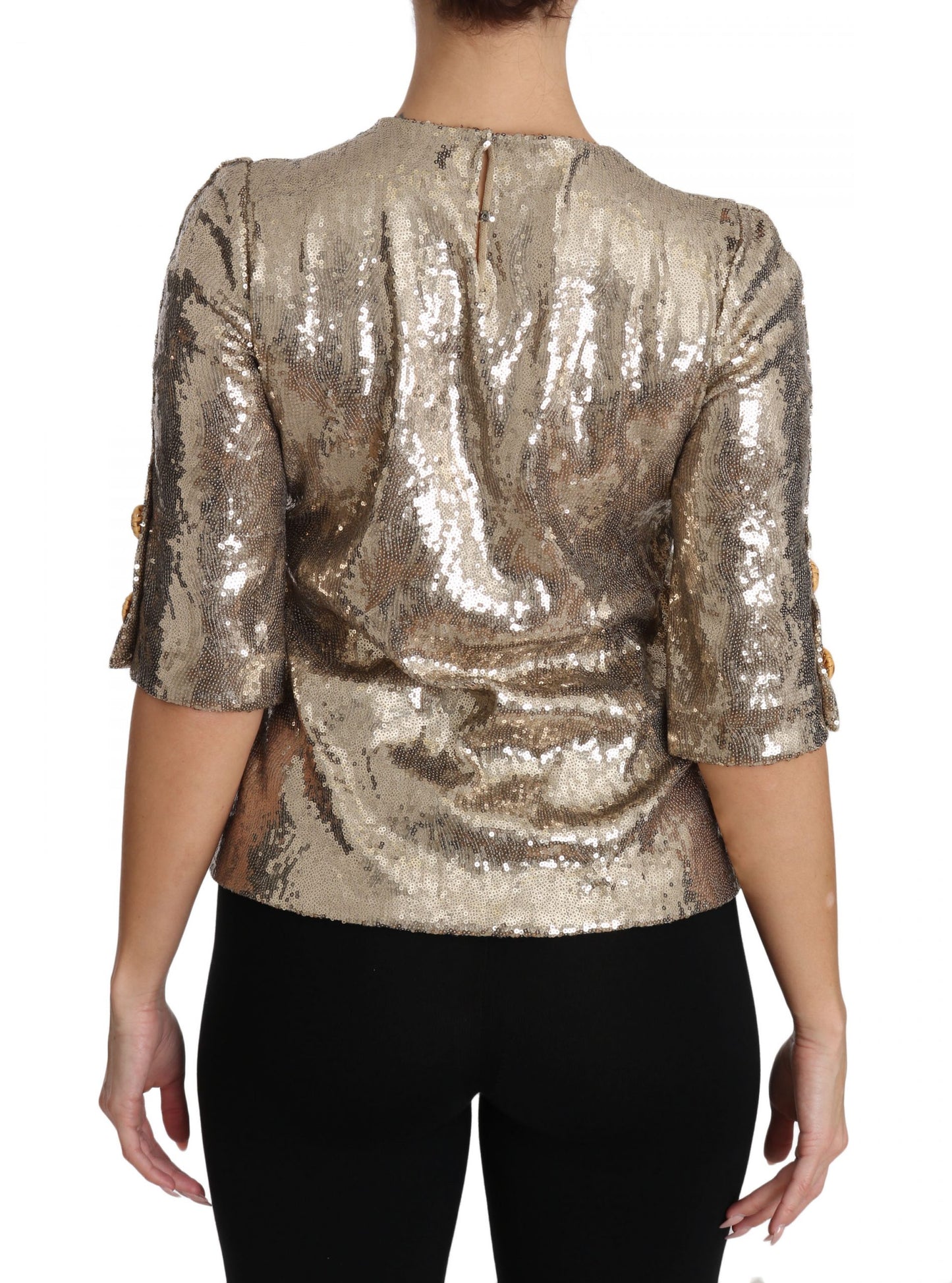 Chemisier Dolce & Gabbana perroquet à sequins dorés et cristaux