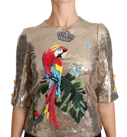 Chemisier Dolce & Gabbana perroquet à sequins dorés et cristaux