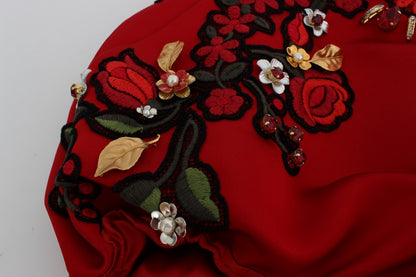 Short en soie rouge Dolce & Gabbana avec roses en cristal