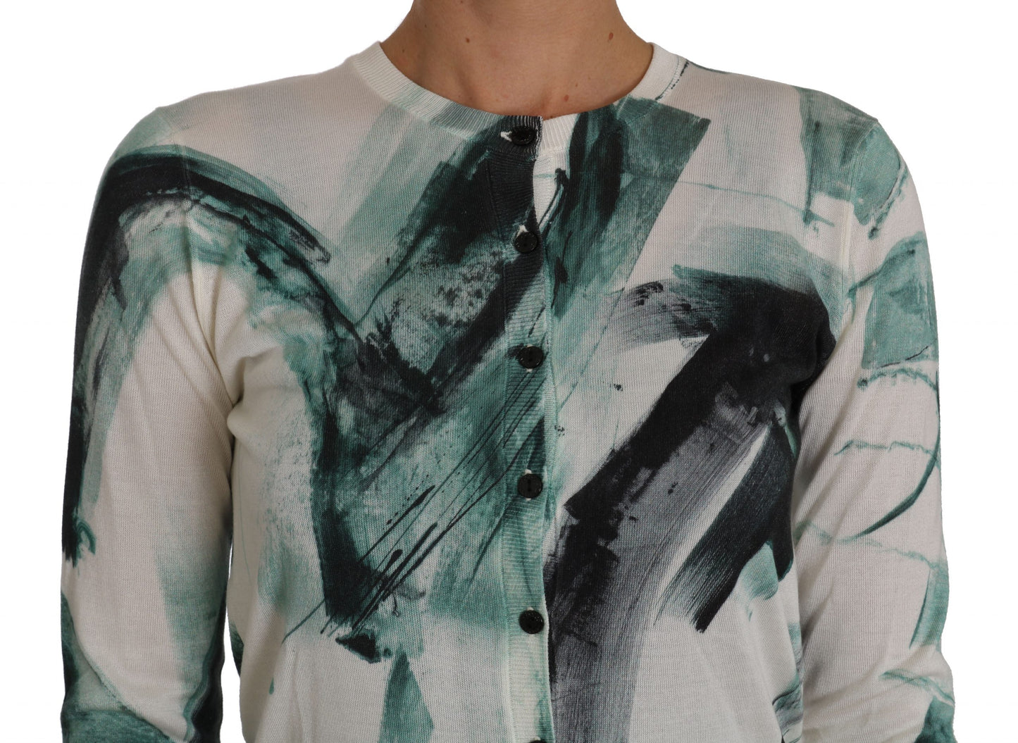 Cardigan léger en soie blanche Dolce & Gabbana motif coups de pinceau