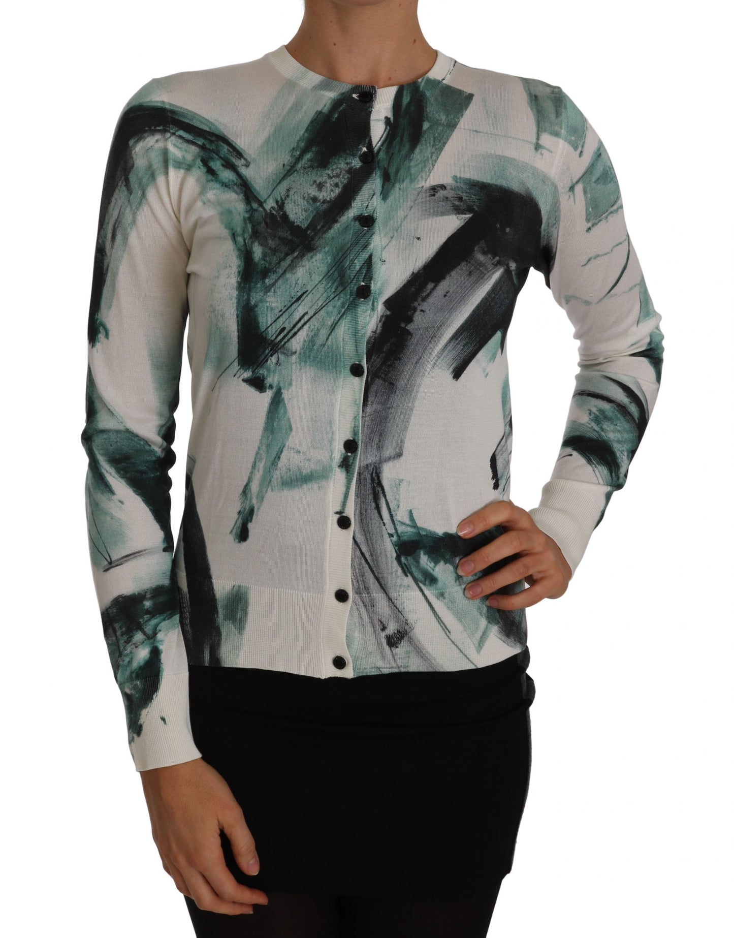 Cardigan léger en soie blanche Dolce & Gabbana motif coups de pinceau