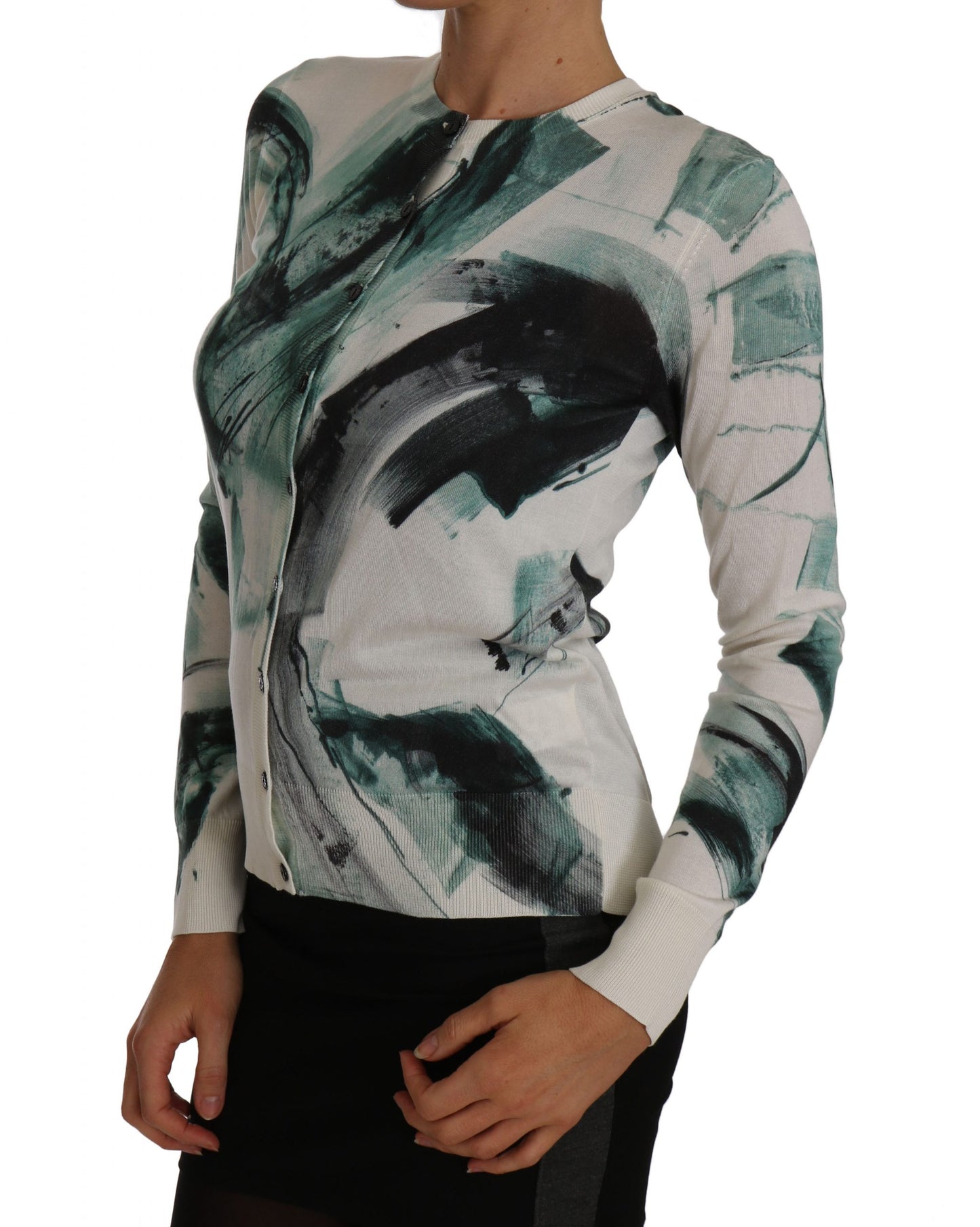 Cardigan léger en soie blanche Dolce & Gabbana motif coups de pinceau