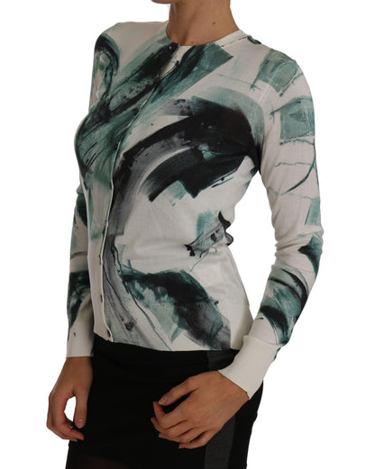 Cardigan léger en soie blanche Dolce & Gabbana motif coups de pinceau