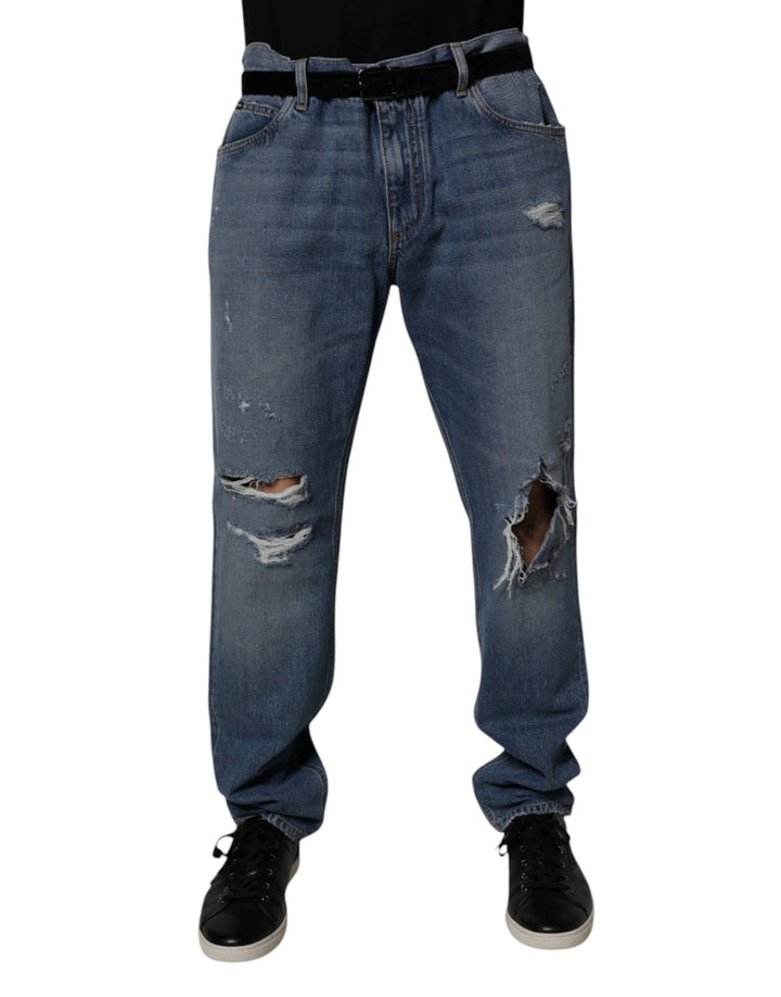 Jeans rectos de algodón desgastado azul Dolce & Gabbana