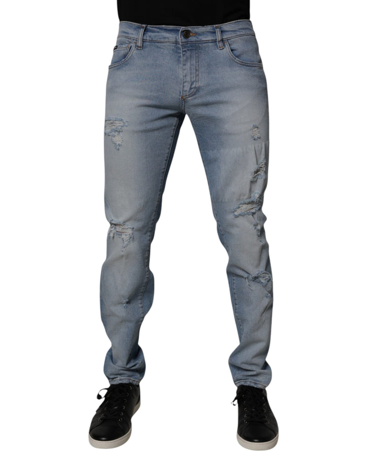 Vaqueros ajustados Dolce & Gabbana de algodón azul desgastado para hombre