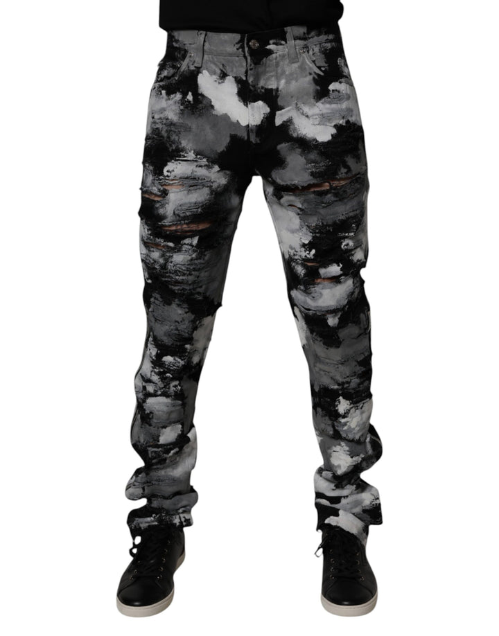 Jeans pitillo de mezclilla desgastados de camuflaje multicolor de Dolce & Gabbana