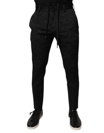 Pantalon fuseau Dolce & Gabbana en brocart de polyester noir
