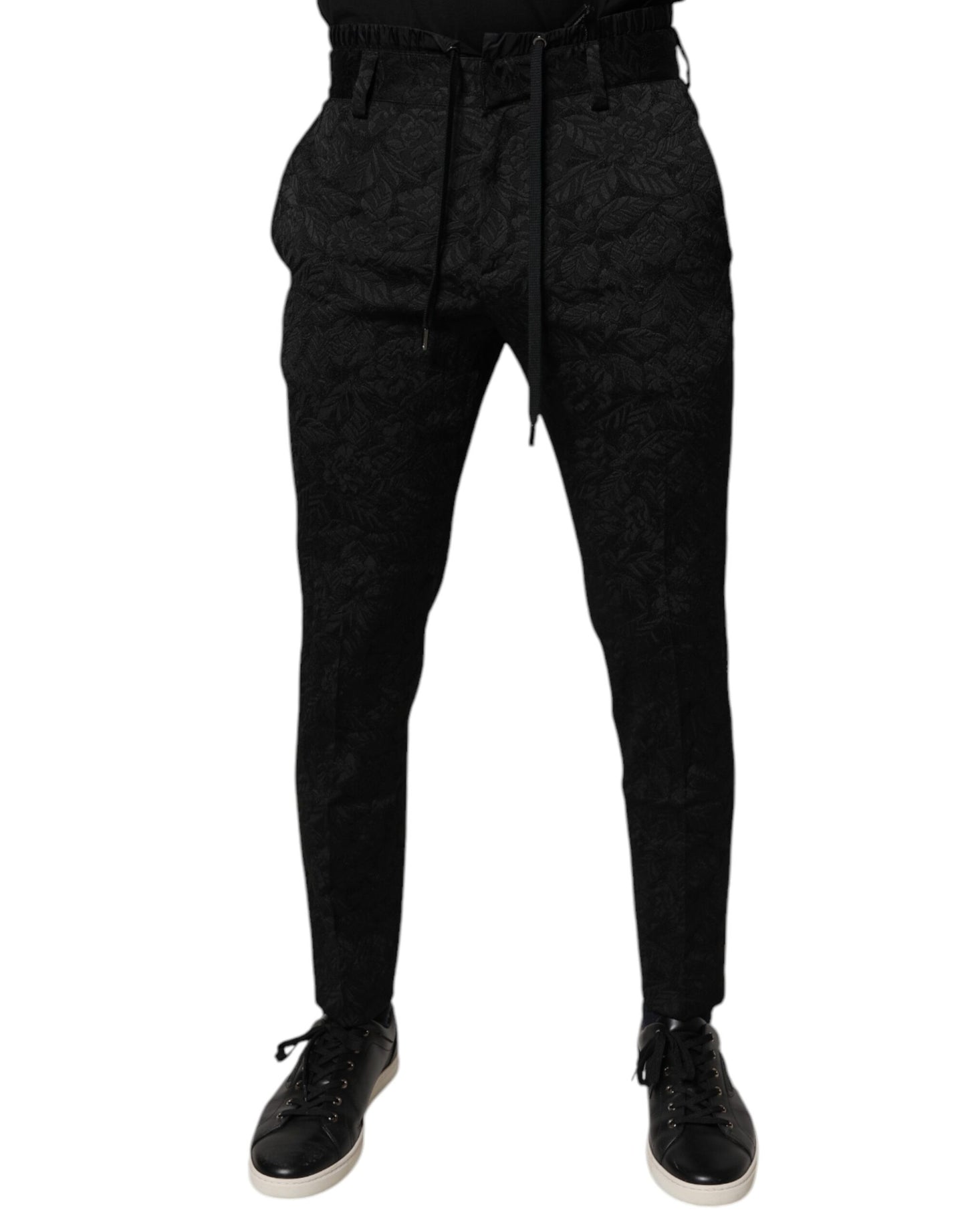 Pantalon fuseau Dolce & Gabbana en brocart de polyester noir