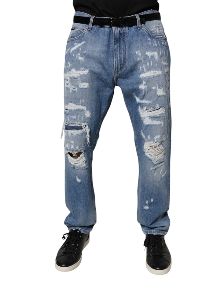 Vaqueros rectos de algodón deshilachados azules de Dolce & Gabbana