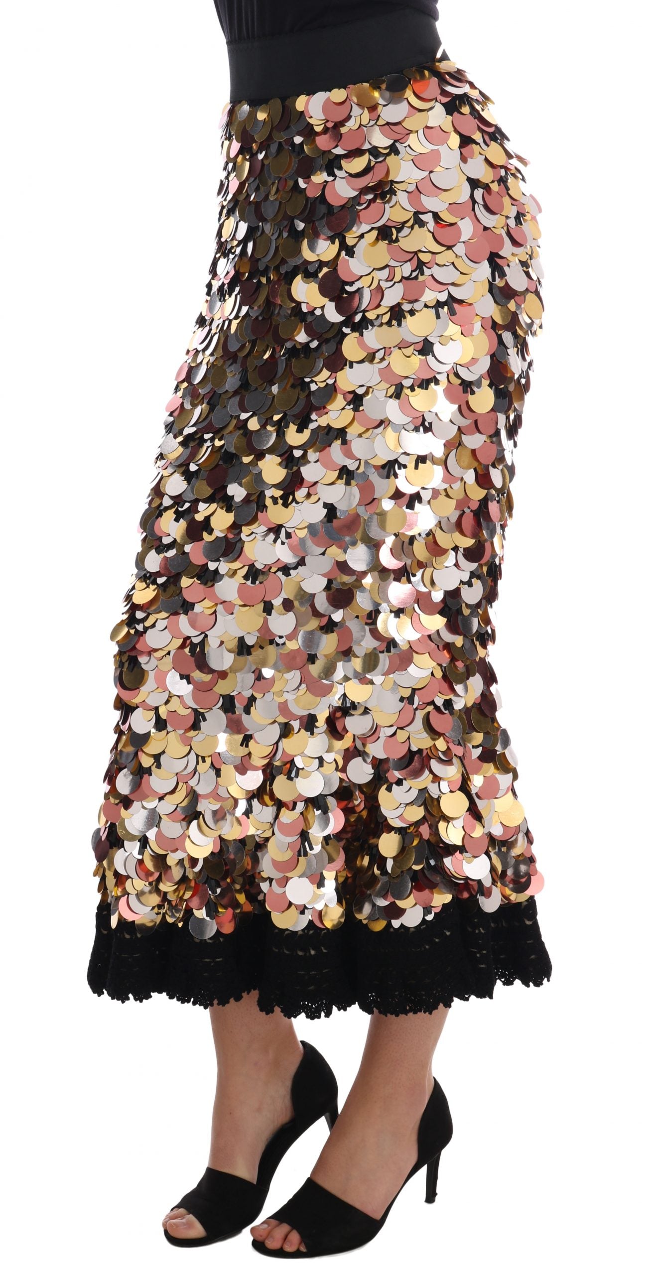 Jupe Dolce & Gabbana taille haute à basque à sequins dorés