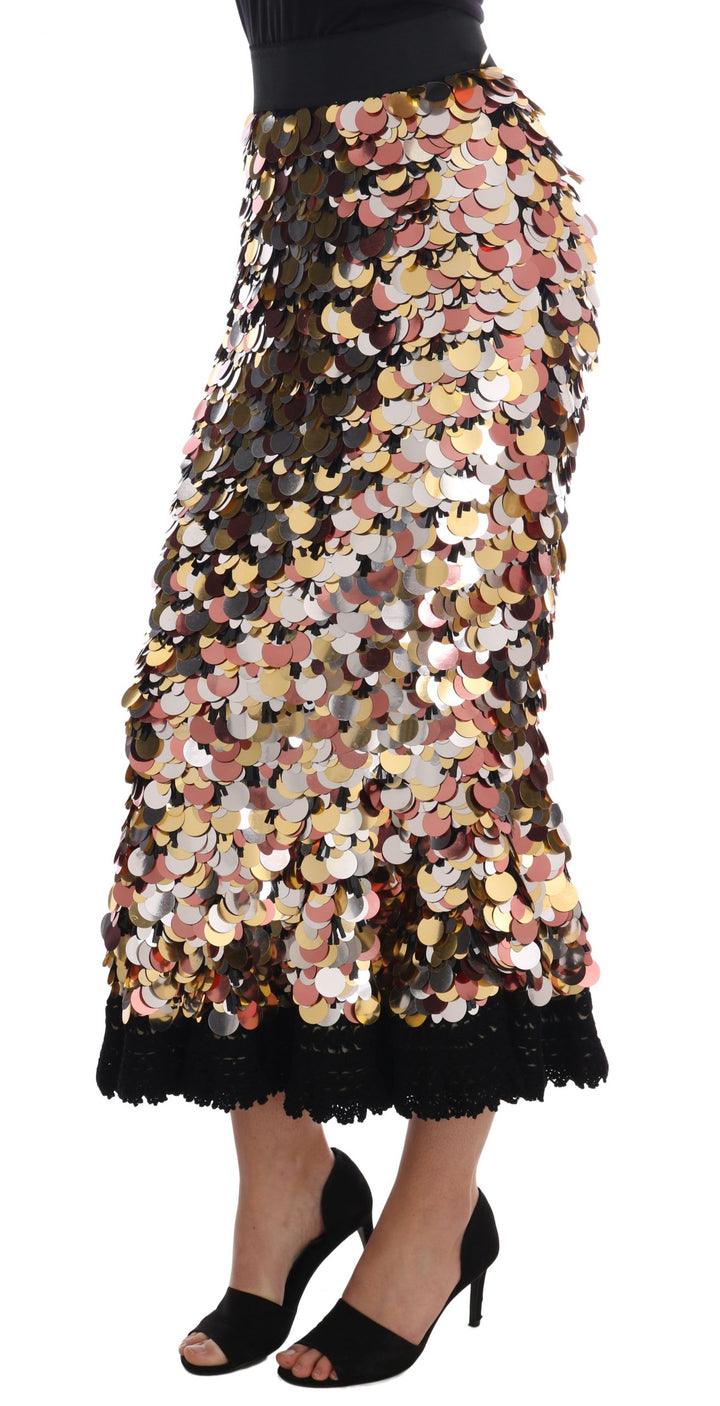Falda Dolce & Gabbana de talle alto con sobrefalda y lentejuelas doradas
