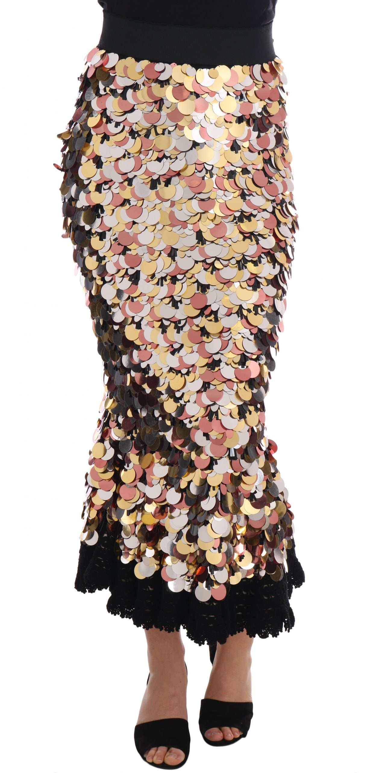 Jupe Dolce & Gabbana taille haute à basque à sequins dorés