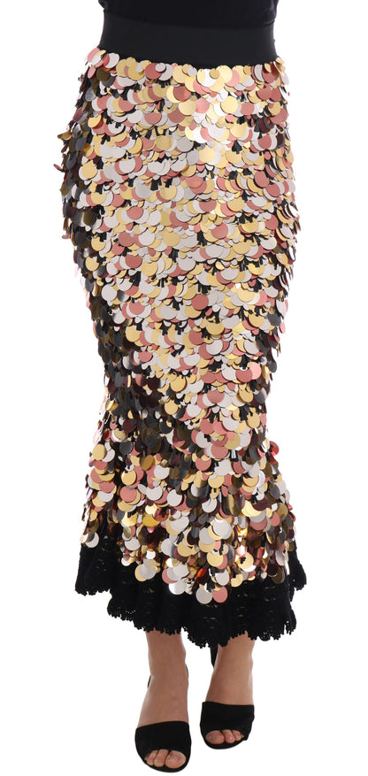 Jupe Dolce & Gabbana taille haute à basque à sequins dorés