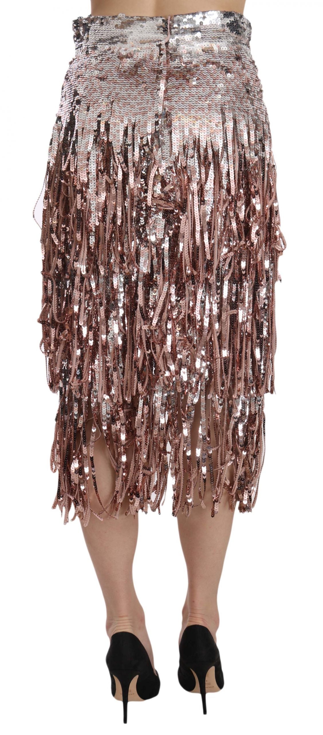Jupe crayon midi Dolce & Gabbana ornée de sequins et de franges