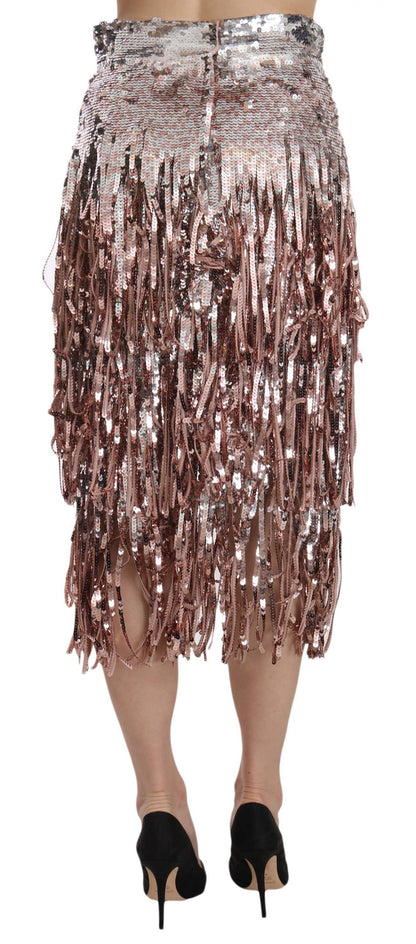 Jupe crayon midi Dolce & Gabbana ornée de sequins et de franges